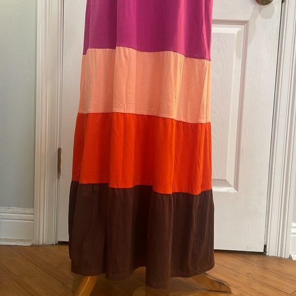 Roxy Maxi sun dress long halter style summer color block pink brown women size M - Picture 3 of 16